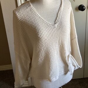 Urban Outfitters Slouch Waffle Knit Shirt - Size Small | Cream with Raw Hem